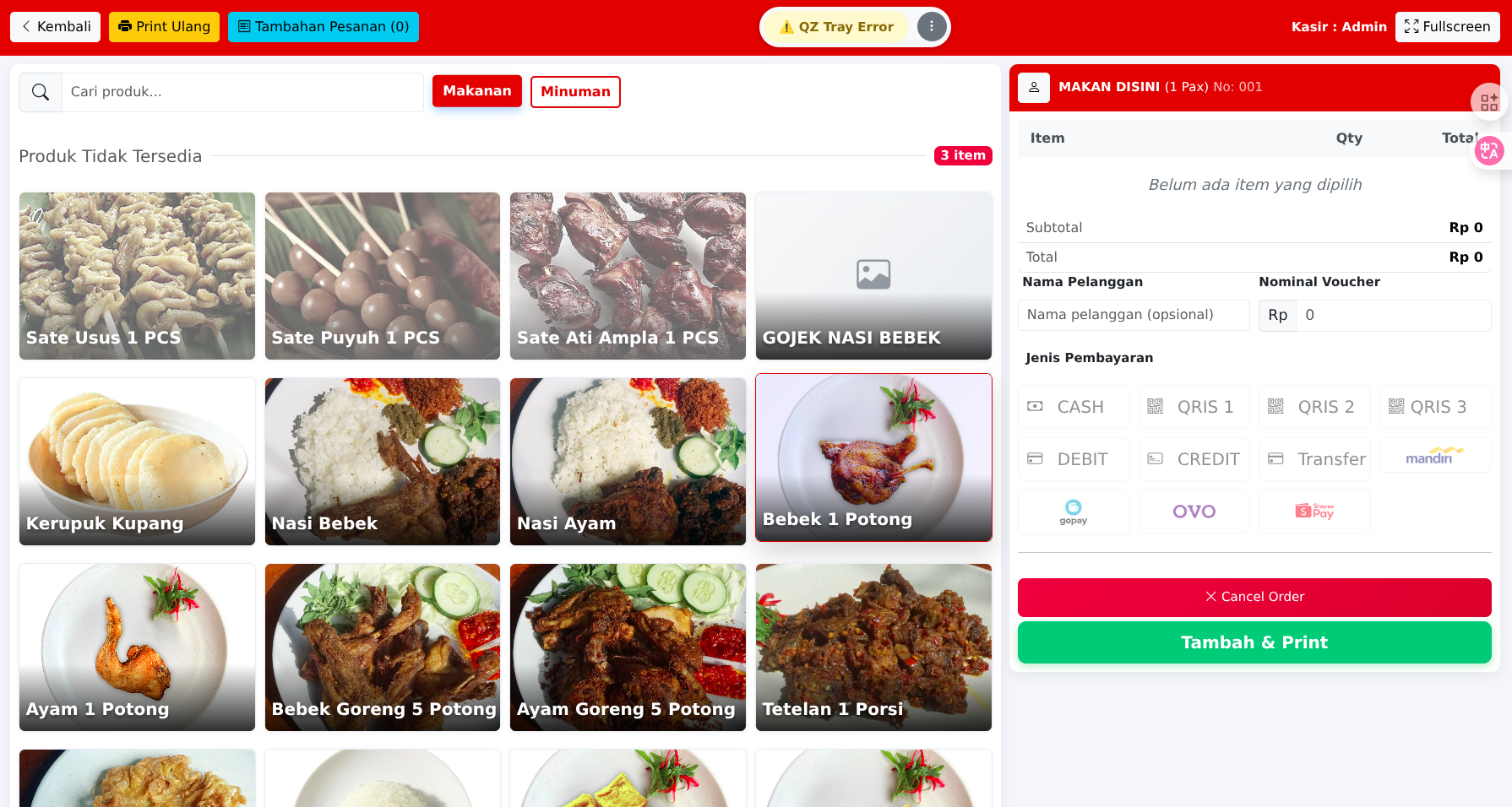 Point of Sale for Bebek Cabbhi Restaurant